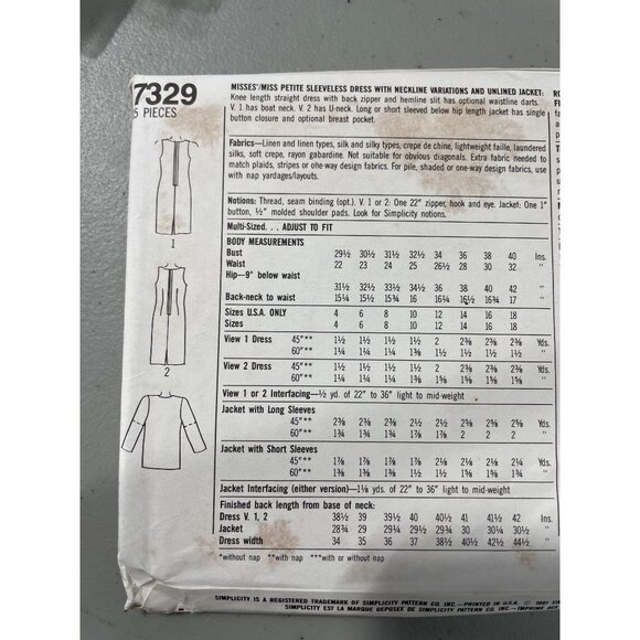 90s Simplicity 7329 Sewing Pattern Size KK 8-14 Sleeveless Dress Jacket NEW - Picture 4 of 6